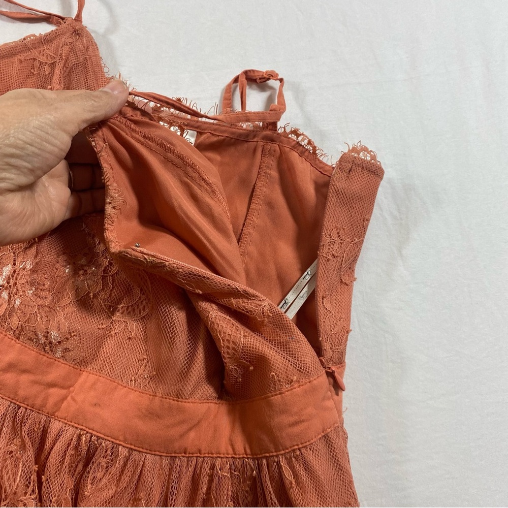 Elegant Lace Dress in Coral Small women’s dress mini adjustable straps Boho - Picture 3 of 7